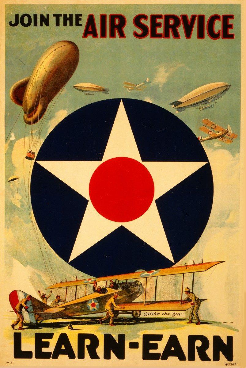 USA - Join the Air Service Learn-Earn WWI Propaganda Poster 